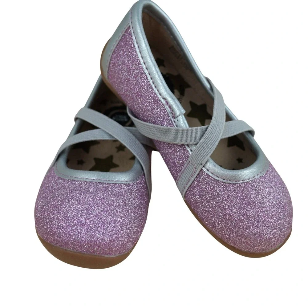 NWOB Livie & Luca Aurora Girls Pink Glitter‎ Ballet Flats Leather Shoes Infant 5